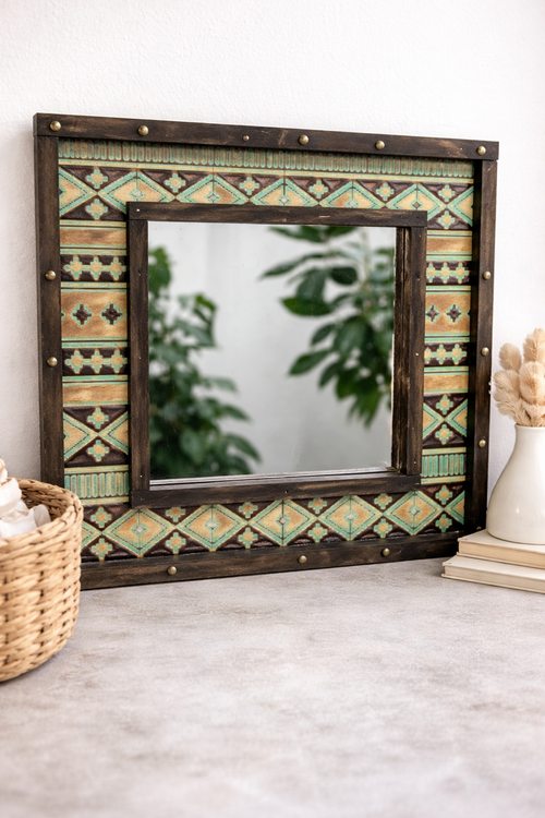 20"x20" Genuine Branded Leather Mirror