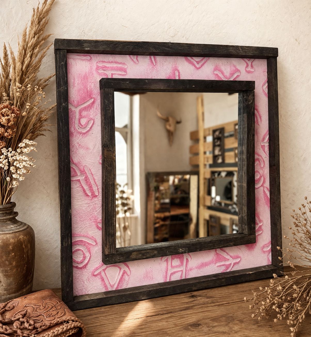 20"x20" Genuine Branded Leather Mirror