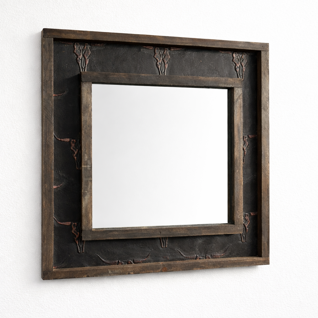 20"x20" Genuine Branded Leather Mirror
