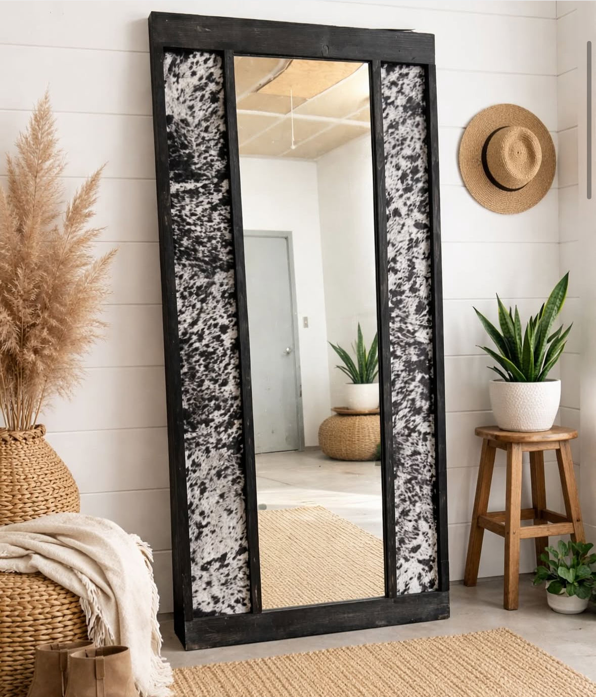 53" x 24" Standing Cow Print Mirror | Western Rustic Wall Art