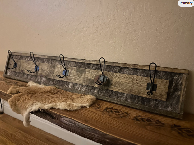 5 Hook Cow Print Rustic Wooden Coat Rack