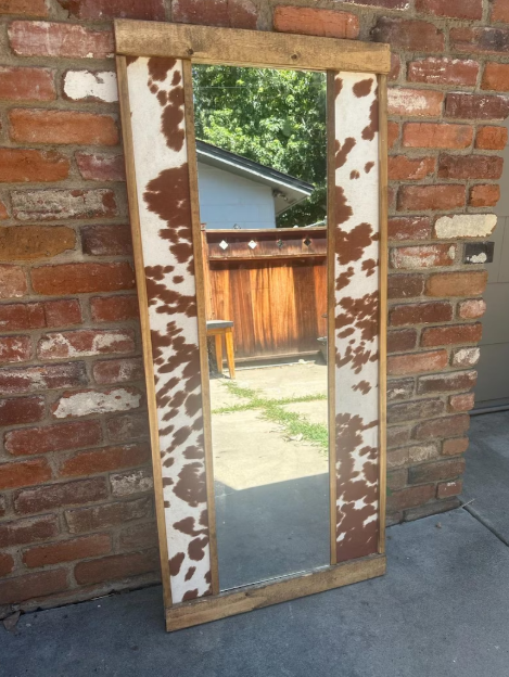 53" x 24" Standing Cow Print Mirror | Western Rustic Wall Art