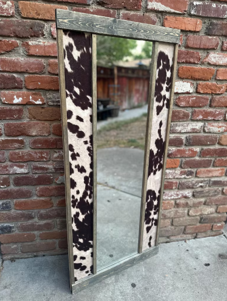 53" x 24" Standing Cow Print Mirror | Western Rustic Wall Art