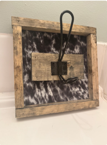 1 Hook Cow Print Rustic Wooden Coat Rack