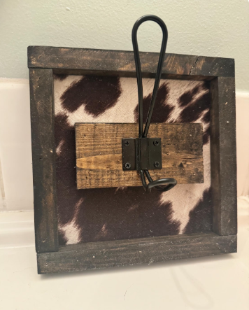 1 Hook Cow Print Rustic Wooden Coat Rack