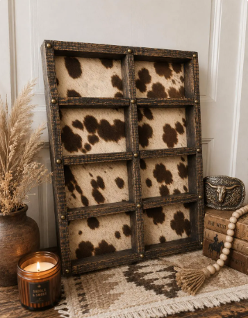 Western 8 Buckle Display Case | Cowboy Belt Buckle Holder, Cow Print