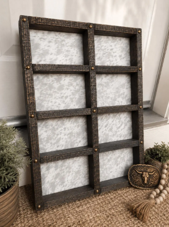 Western 8 Buckle Display Case | Cowboy Belt Buckle Holder, Cow Print