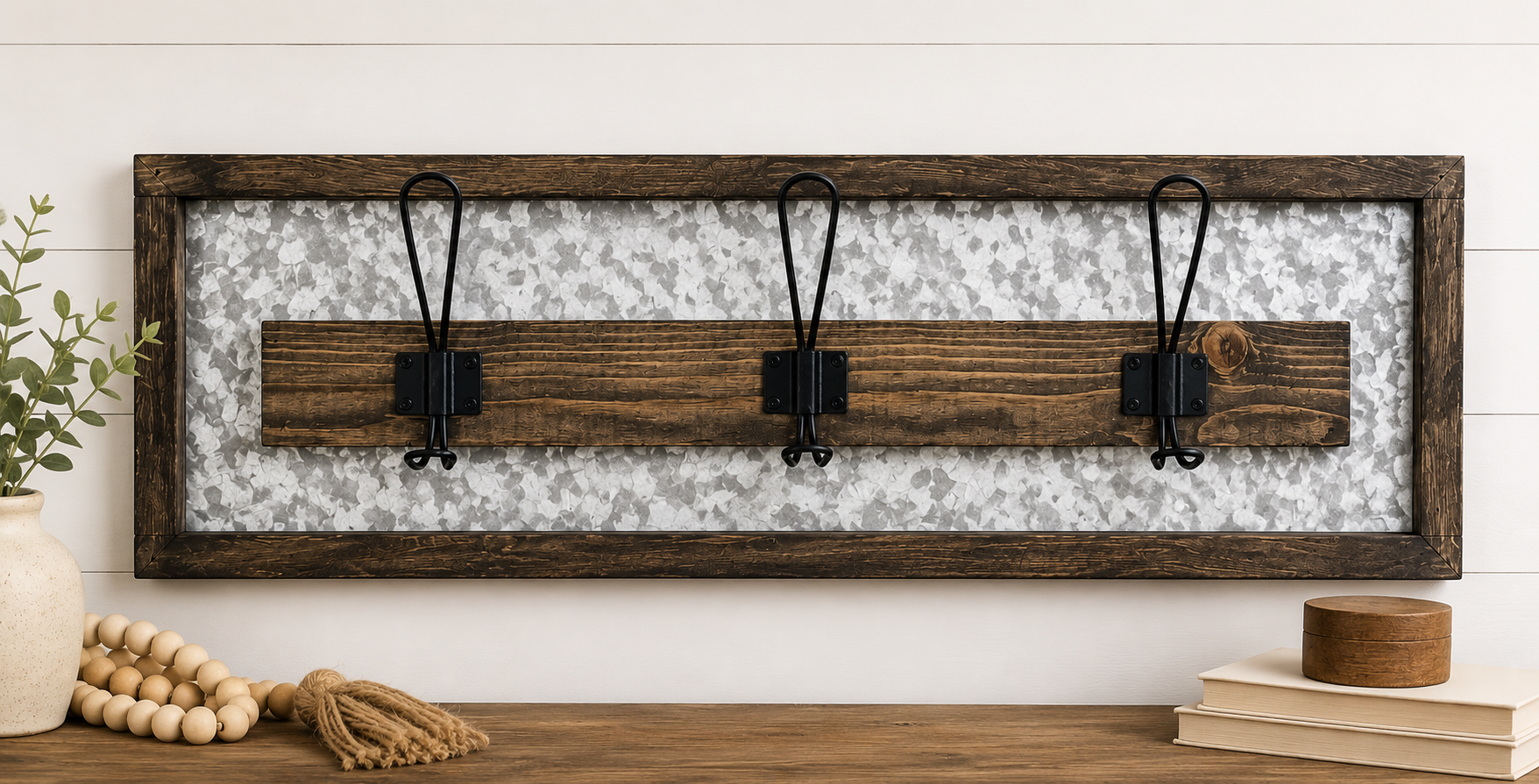 3 Hook Cow Print Rustic Wooden Coat Rack